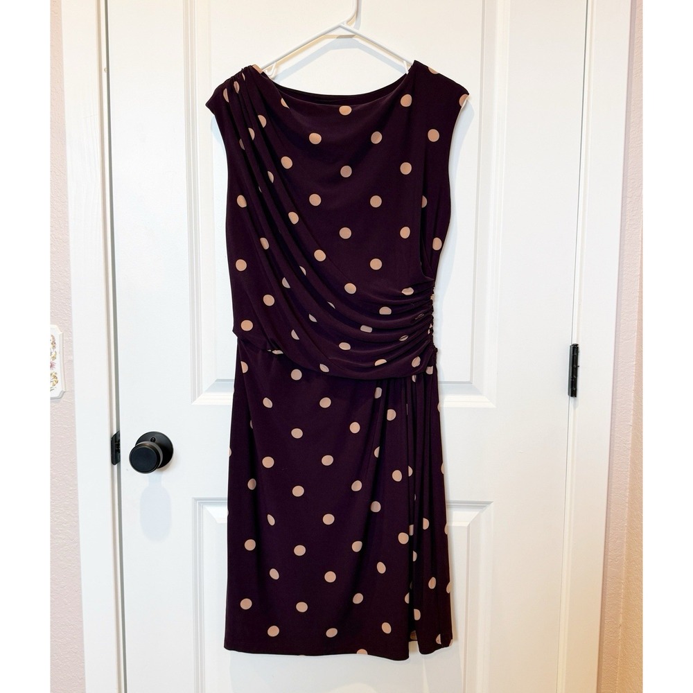 Lauren Ralph Lauren Polka Dot Jersey Midi Dress Size‎ 12 Cocktail Wedding Guest